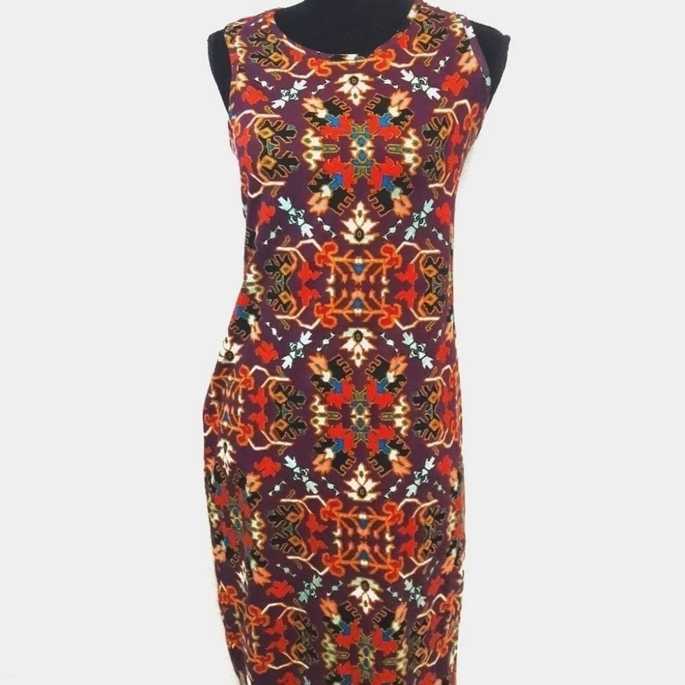 Plum Tribal Print Bodycon Racerback Tank Top Dress v6x
